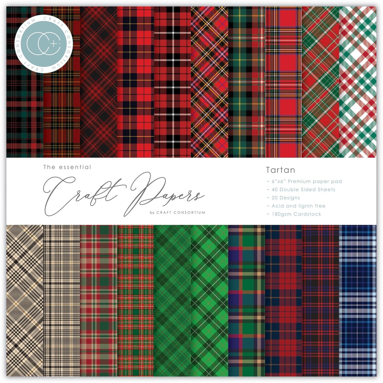 Craft Consortium Double-Sided Paper Pad 6"X6" 40/Pkg-Tartan, 20 Designs